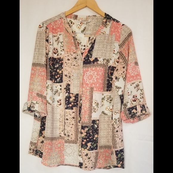 Westport Floral Patchwork Blouse - Pink and Cream Size L - Picture 3 of 6